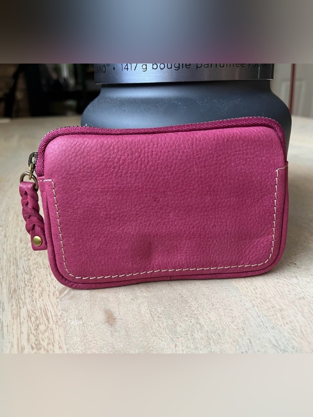 FOSSIL leather coin purse Never Used zip pouch magenta pink fuchsia